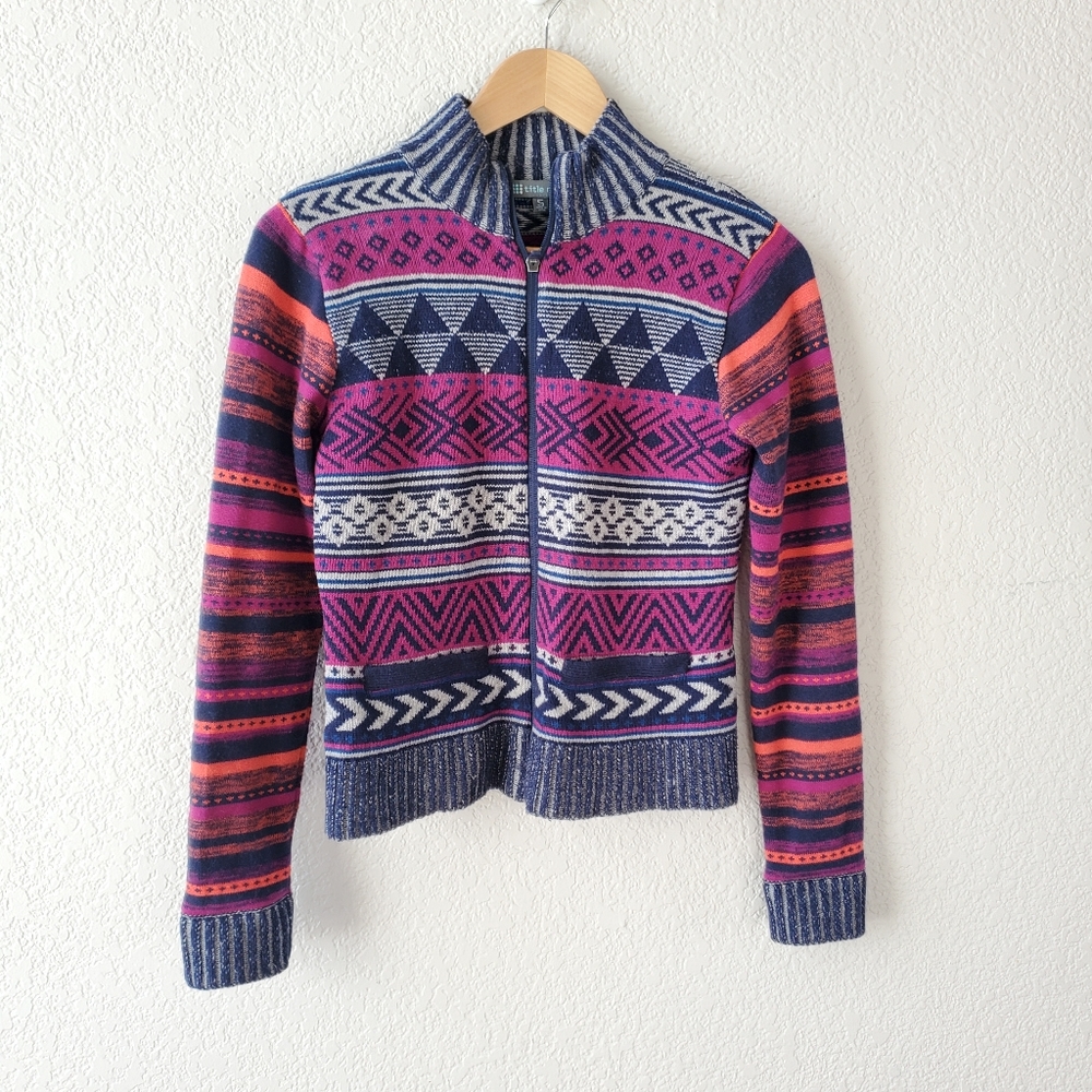 Title nine geometric aztec bright multicolored washable wool blend sweater